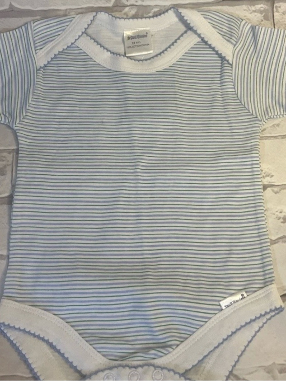 Small Wonders Striped Cotton Bodysuit Blue, White & Green Baby 24M NWT